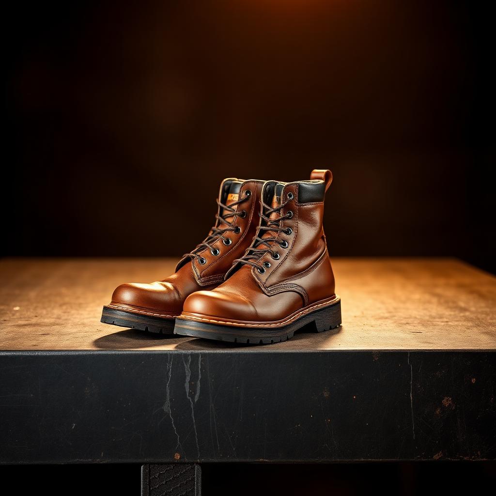Work boots on a workbench
